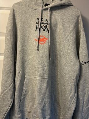 Nike Gray Hoodie with Orange Graphic and Black Accents - Men